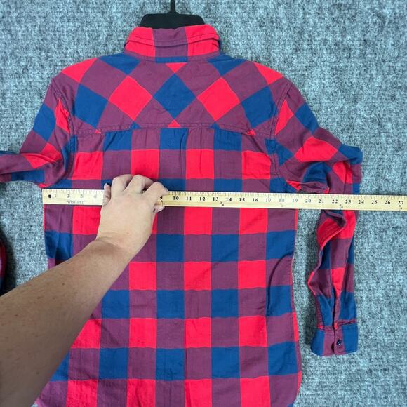 J.Crew Shirt Womens 6 Red Buffalo Plaid Flannel‎ Work Chore Stretch Untucked - Picture 7 of 8